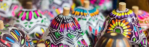 Colorful hand-carved Peruvian gourds